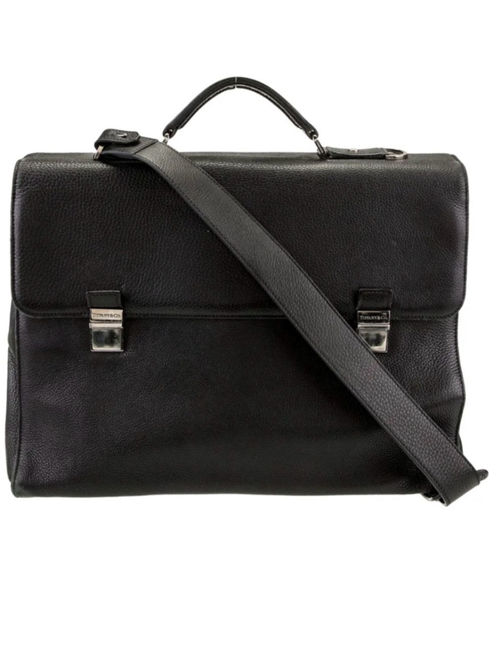 Tiffany & Co. Black pebbled Leather Briefcase with Shoulder Strap